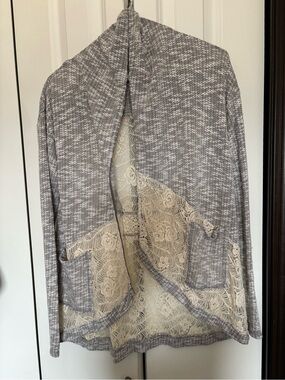 Miss Me Gray Knit Cardigan with Cream Trim